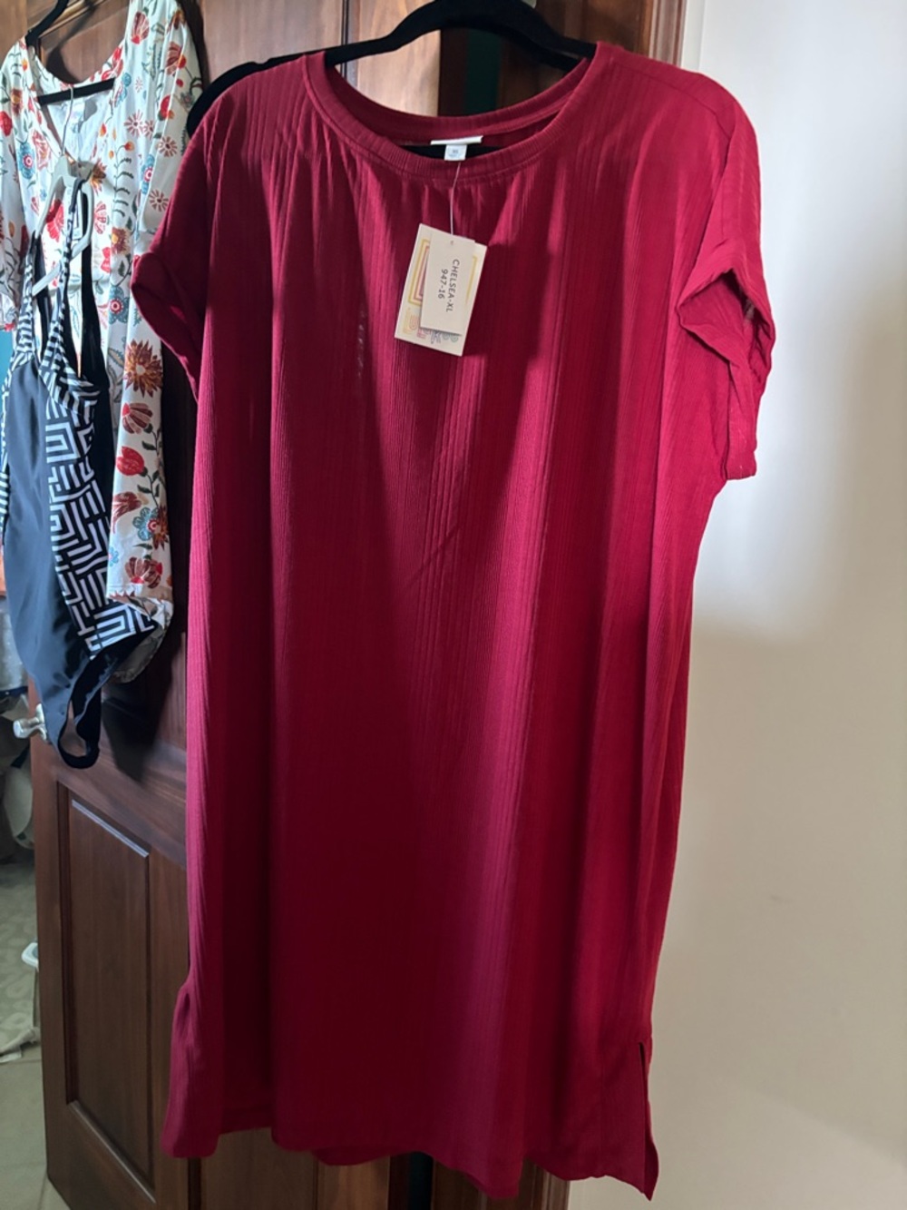 LuLaRoe Solid Wine Red T-Shirt Dress